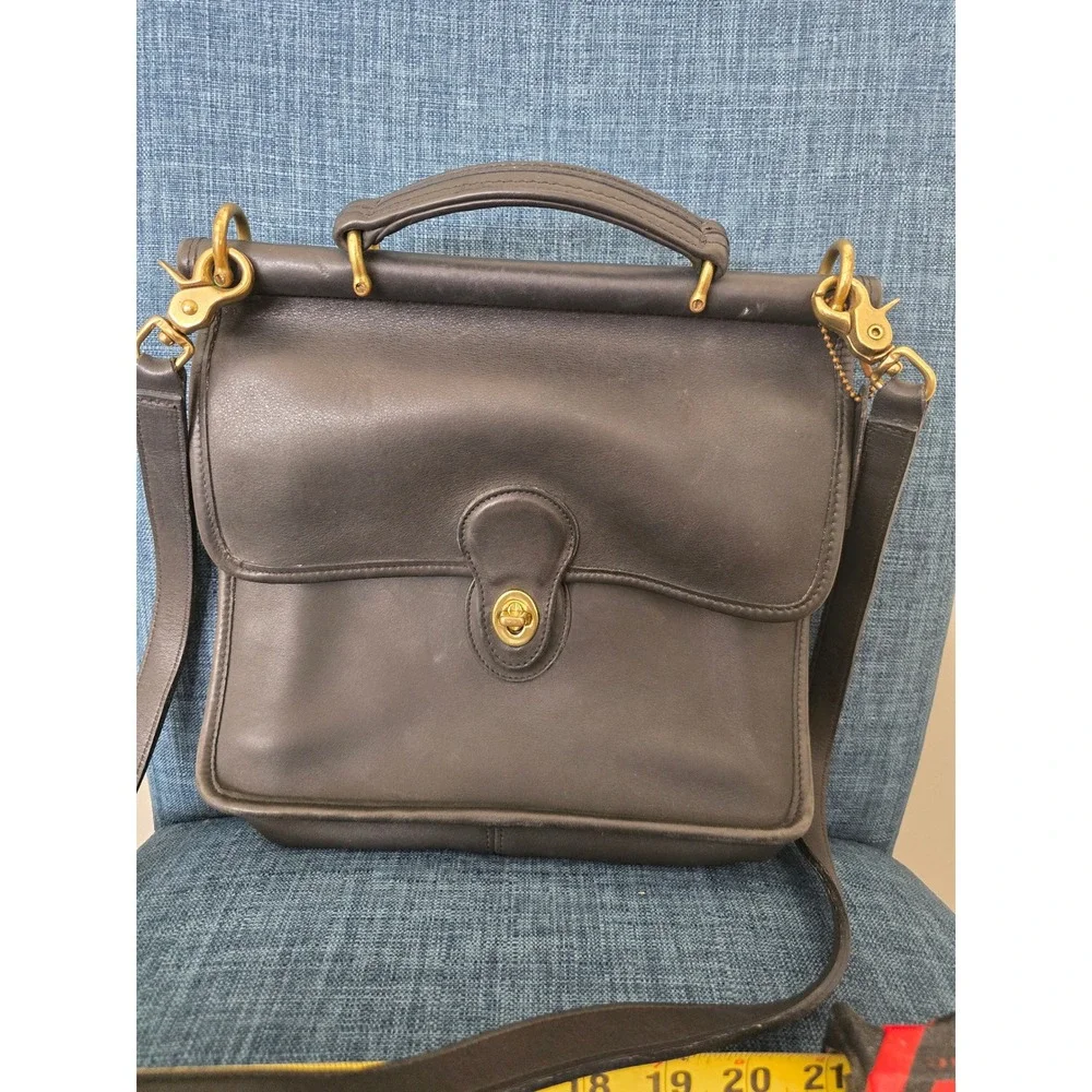 Vintage Coach Court Bag 9870 Black Leather Crossbody Top‎ Handle Purse Brass